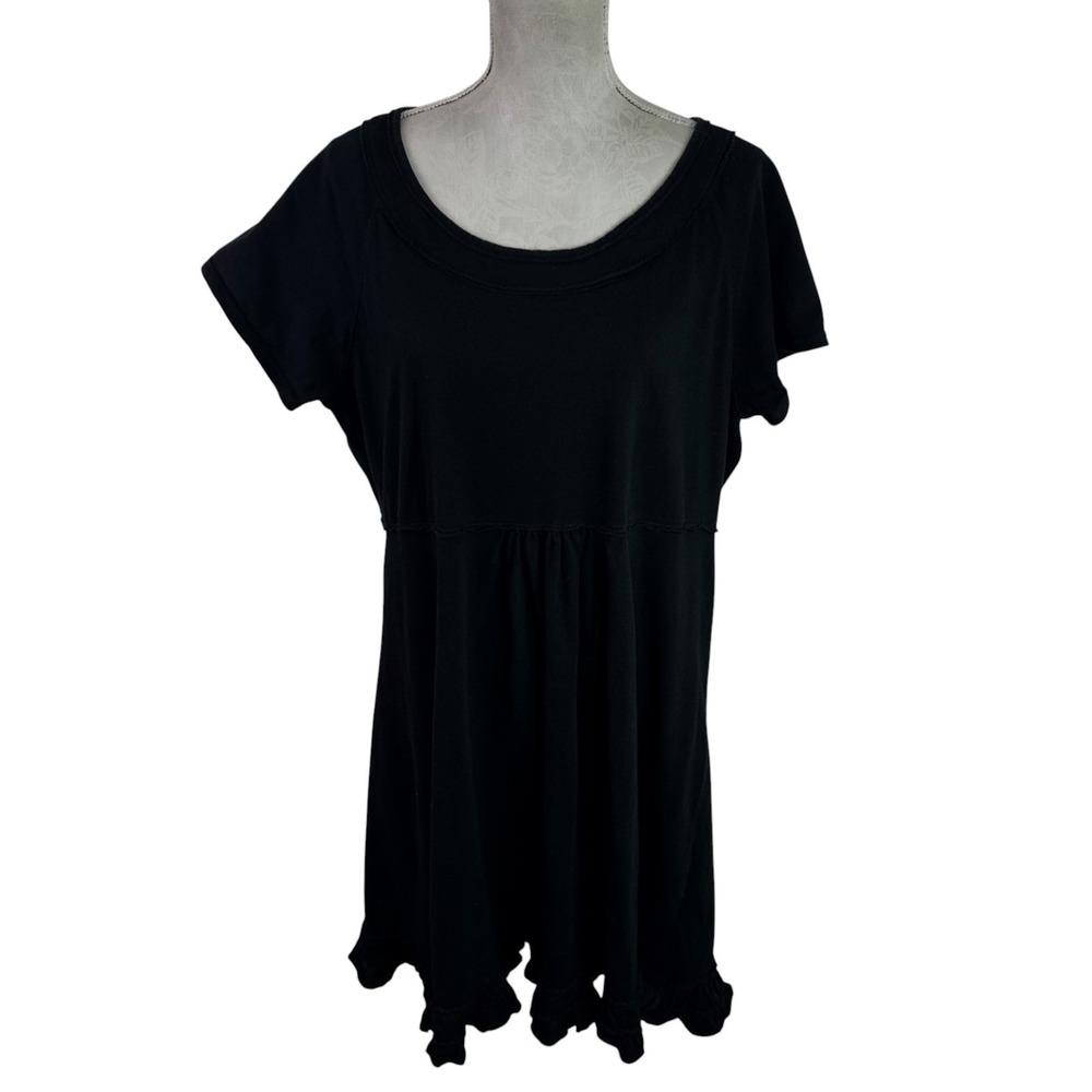 Fresh Produce Women's 1X 100% Cotton Flounce Hem Dress Knit Black